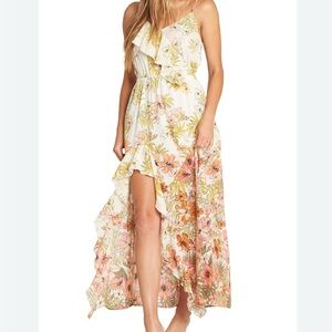 Billabong Floral High Low Dress - Cream and Orange